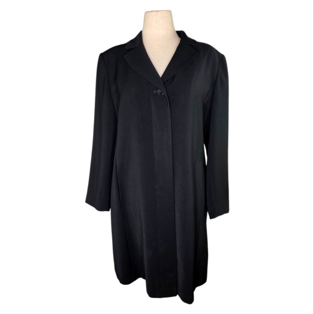 Vintage Portrait Black Longline Coat Women’s PL Classic Button Front Overcoat